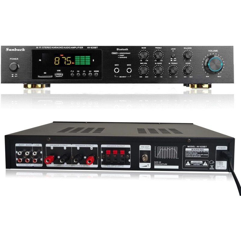 KEESUNG HiFi VerstäRker 5 Kanal Digital FM USB Stereo Amplifier, Bluetooth Stereo Audio Stereo Amplifier Digital Stereo