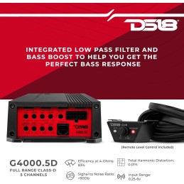 DS18 G4000.5D GEN-X Full-Range Class D 5-Channel Amplifier 4000 Watts Max Power 2/4 Ohm Stable, Bridgeable, High/Low Pass Filter