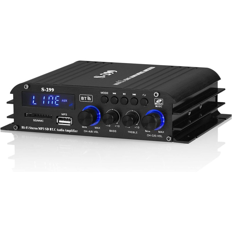 Nobsound HiFi 4.0-Kanal Verstärker Bluetooth Digital Leistungsverstärker für Heim/Auto Bass Audioverstärker Amplifier