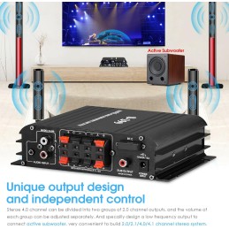 Nobsound HiFi 4.0-Kanal Verstärker Bluetooth Digital Leistungsverstärker für Heim/Auto Bass Audioverstärker Amplifier