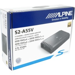 Alpine S2-A55V S-Series Class-D 5-Channel Amplifier, Hi-Res Certified, 40W x 4 + 200W x 1 @ 4 Ω, 60W x 4 + 300W x 1 @ 2 Ω