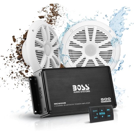 BOSS AUDIO ask902b.6 500 W 4-Channel Bluetooth Amplifier and a 180 W Marine Speakers Pair in Set