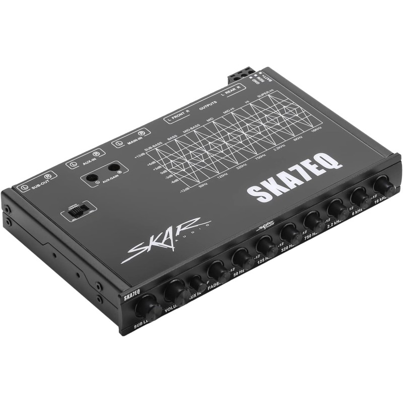 Skar Audio SKA7EQ 7 Band 1/2 DIN Pre-Amp Car Audio Graphic Equalizer with Aux Input and High Voltage RCA Outputs