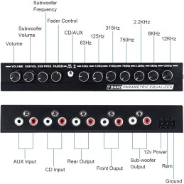 Giilayky 7-Band Car Audio Equalizer, Adjustable 7 Bands EQ Car Amplifier Graphic Equalizer with CD/AUX Input Select Switch,Black