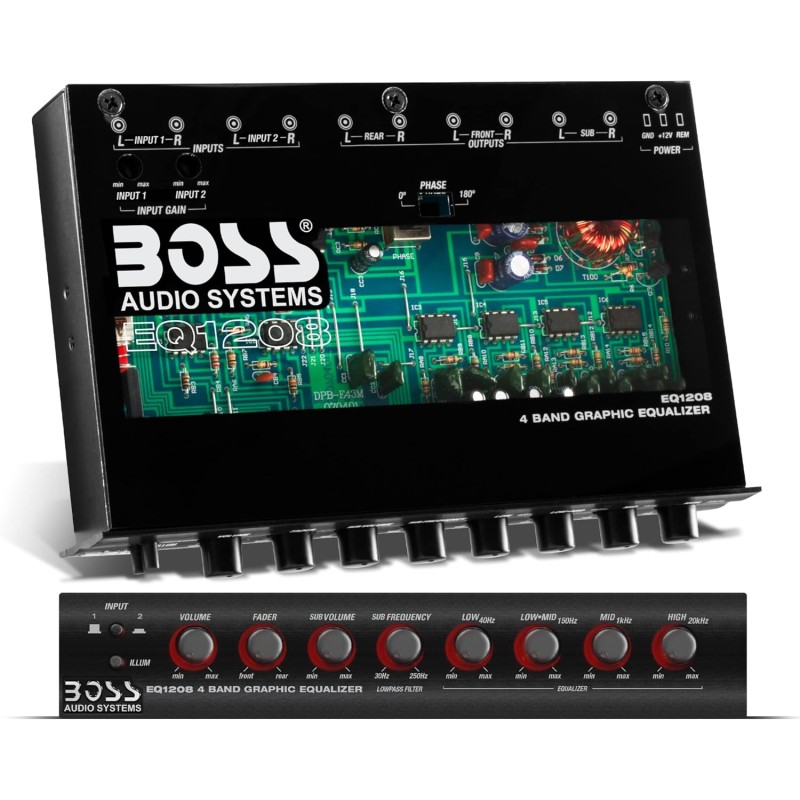 Boss Audio EQ1208 4 Band Amplified Equalizer with Subwoofer Control