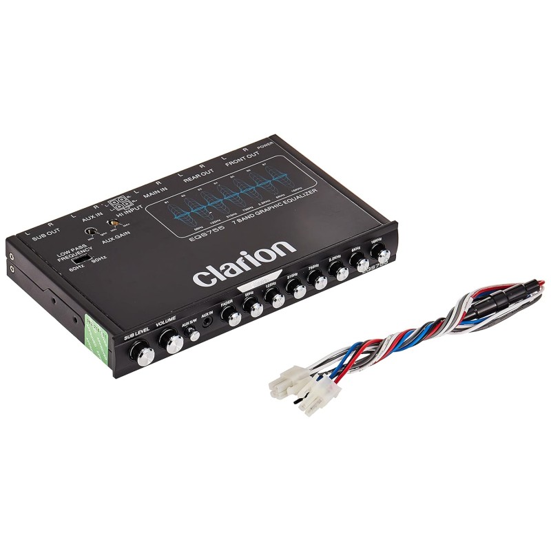 Clarion EQS755 7-Band Car Audio Graphic Equalizer with Front 3.5mm Auxiliary Input, Rear RCA Auxiliary Input and High Level