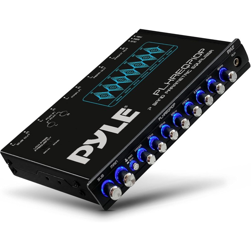 Pyle 7 Band Parametric Equalizer - 7 Volt RMS Pre-Amp Output with Subwoofer Gain Control, and 3 Input Sources Selectable, Blue