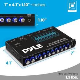 Pyle 7 Band Parametric Equalizer - 7 Volt RMS Pre-Amp Output with Subwoofer Gain Control, and 3 Input Sources Selectable, Blue