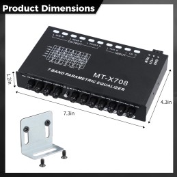 7-Band Car Audio Equalizer, Car Audio Graphic Equalizer, Car Equalizer with Front Rear and Subwoofer Outputs, Adjustable 7 Bands