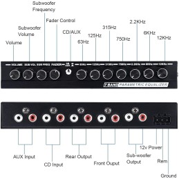 Rafstya 7-Band Car Audio Equalizer, Adjustable 7 Bands EQ Car Amplifier Graphic Equalizer with CD/AUX Input Select Switch,Black