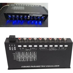 Car Audio Equalizer, 5 Band EQ Tuning Crossover Amplifier Graphic Equalizer, Precise Tuning, CD AUX Input Select Switch, Front