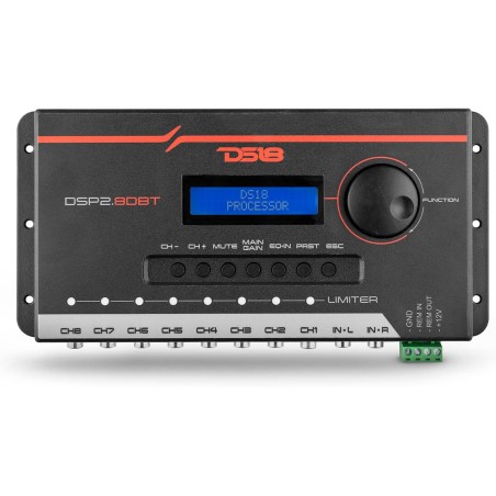 DS18 DSP2.8DBT 2-Channel in and 8-Channel Out Digital Sound Processor with Bluetooth and LCD Screen. Didactic and Intuitive