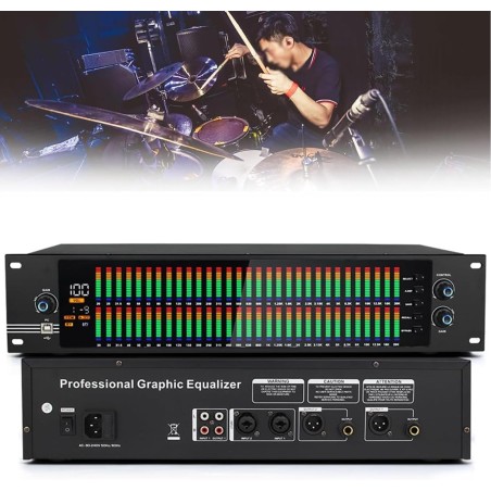 Professional 2-Channel Graphic Equalizer, 31-Band Stereo Graphic EQ with LED Light Display 10 Preset Effects & Automatic Noise