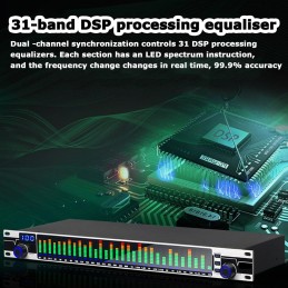 QIANMEI 31-Band Stereo Graphic Equalizer With 10 Preset Effects And Low/Mid/Treble Independent Adjustment, LED Spectrum Display,