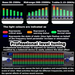 QIANMEI 31-Band Stereo Graphic Equalizer With 10 Preset Effects And Low/Mid/Treble Independent Adjustment, LED Spectrum Display,