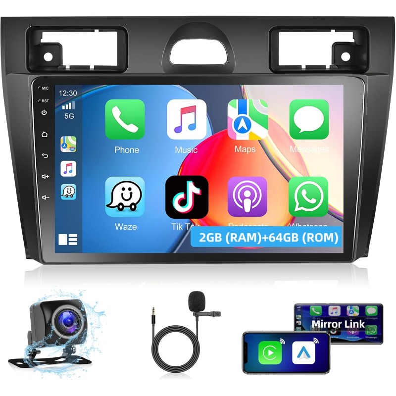 Podofo Autoradio für Ford Fiesta Mk VI Mk5 2006-2011 mit Wireless Carplay Android Auto, Android 13 2+64G 9''Touchscreen Radio