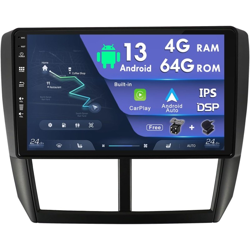 9 Zoll Android Autoradio passend für Subaru Forester 3 SH/Impreza GH GE 2007–2011 – integriertes Carplay DSP – 4 GB + 64 GB