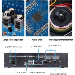 JOSBY 31-Band Audio Spectrum Analyzer, 30W Graphic Equalizer, DJ Digital Mixer Processor, Stereo Equalizer Real Time Frequency