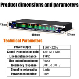 Audio Equalizer, Graphic Equalizer, Dsp Processing Equalizer, Dsp Digital Processor Technology, 10 Presets Can Manually