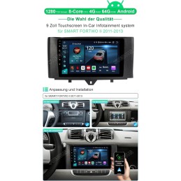 JUNHUA Android 13 Car Radio für SMART FORTWO II 451 2011-2015 8-Core 4+64GB Autoradio mit Wireless Carplay Android Auto