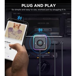 JOYROOM Bluetooth 5.4 AUX Car Adapter[2024 Upgrade] [Stronger Dual Mics& Noise Cancellation] [Multifunction Button&