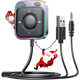 JOYROOM Bluetooth 5.4 AUX Car Adapter[2024 Upgrade] [Stronger Dual Mics& Noise Cancellation] [Multifunction Button&