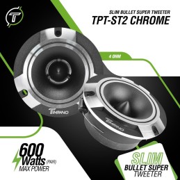 Timpano TPT-ST2 CHROME Slim Super Tweeter, 600 Watts 4 Ohm, 105 dB, 1 in Voice Coil, 3.85 inch Pro Car Sound System Bullet