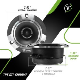 Timpano TPT-ST2 CHROME Slim Super Tweeter, 600 Watts 4 Ohm, 105 dB, 1 in Voice Coil, 3.85 inch Pro Car Sound System Bullet