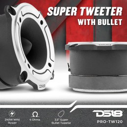 DS18 Car Audio Tweeter 1" Inch 300 Watts Aluminum Super Bullet PRO-TW120B Pair, Black