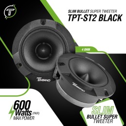 Timpano TPT-ST2 BLACK Slim Super Tweeter, 600 Watts 4 Ohm, 105 dB, 1 in Voice Coil, 3.85 inch Pro Car Sound System Bullet