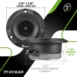 Timpano TPT-ST2 BLACK Slim Super Tweeter, 600 Watts 4 Ohm, 105 dB, 1 in Voice Coil, 3.85 inch Pro Car Sound System Bullet