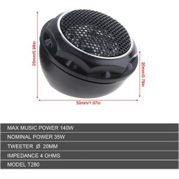 ePathChina 2pcs 140W T280 High Efficiency Mini Dome Tweeter Speakers for Car Audio System