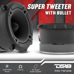 DS18 PRO-TW120B Super Tweeter in Black - 3" Aluminum Frame and Diaphragm, 240W Max, 120W RMS, 4 Ohms, Built in Crossover - PRO