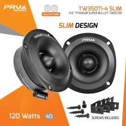 PRV Audio Super Tweeters for Car Audio, 3.5 Inch Bullet Tweeters Pair 240 Watts, PRV Tweeter TW350Ti-4 Slim Titanium Bullet PRO