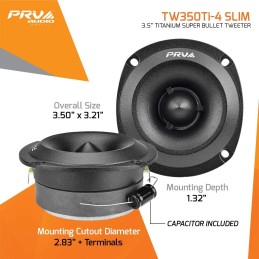 PRV Audio Super Tweeters for Car Audio, 3.5 Inch Bullet Tweeters Pair 240 Watts, PRV Tweeter TW350Ti-4 Slim Titanium Bullet PRO