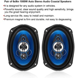 Terisass 6x9in 1000W Car o Coaxial Speakers Stereo 2pcs Car Sound Speaker Loudspeaker TP-6971