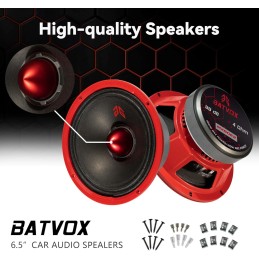 MX65E2 Loudspeaker 6.5 Inch Midrange 480 Watts 4 Ohms Red Bullet, Premium Quality Audio Door Speakers for Car or Truck Stereo