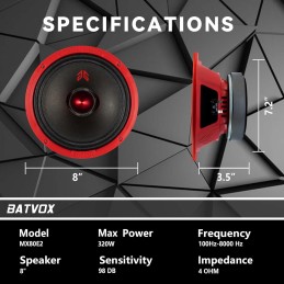 MX65E2 Loudspeaker 6.5 Inch Midrange 480 Watts 4 Ohms Red Bullet, Premium Quality Audio Door Speakers for Car or Truck Stereo