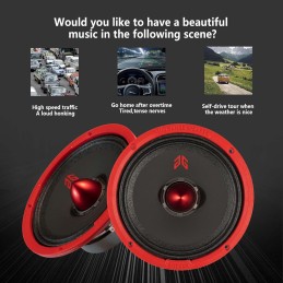 MX65E2 Loudspeaker 6.5 Inch Midrange 480 Watts 4 Ohms Red Bullet, Premium Quality Audio Door Speakers for Car or Truck Stereo