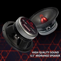 MX65E2 Loudspeaker 6.5 Inch Midrange 480 Watts 4 Ohms Red Bullet, Premium Quality Audio Door Speakers for Car or Truck Stereo