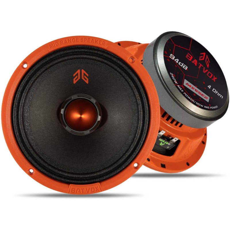 MX65E2 Loudspeaker 6.5 Inch Midrange 480 Watts 4 Ohms Red Bullet, Premium Quality Audio Door Speakers for Car or Truck Stereo