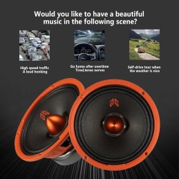 MX65E2 Loudspeaker 6.5 Inch Midrange 480 Watts 4 Ohms Red Bullet, Premium Quality Audio Door Speakers for Car or Truck Stereo