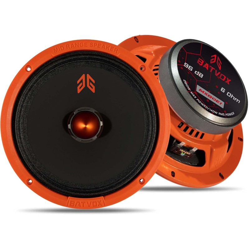 MX65E2 Loudspeaker 6.5 Inch Midrange 480 Watts 4 Ohms Red Bullet, Premium Quality Audio Door Speakers for Car or Truck Stereo