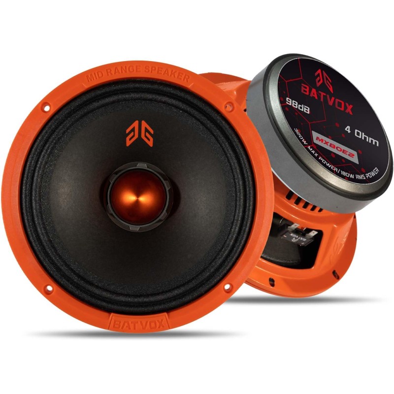 MX65E2 Loudspeaker 6.5 Inch Midrange 480 Watts 4 Ohms Red Bullet, Premium Quality Audio Door Speakers for Car or Truck Stereo