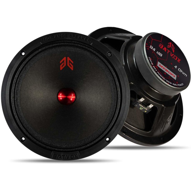 MX65E2 Loudspeaker 6.5 Inch Midrange 480 Watts 4 Ohms Red Bullet, Premium Quality Audio Door Speakers for Car or Truck Stereo