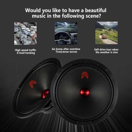 MX65E2 Loudspeaker 6.5 Inch Midrange 480 Watts 4 Ohms Red Bullet, Premium Quality Audio Door Speakers for Car or Truck Stereo