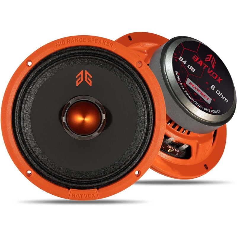 MX65E2 Loudspeaker 6.5 Inch Midrange 480 Watts 4 Ohms Red Bullet, Premium Quality Audio Door Speakers for Car or Truck Stereo