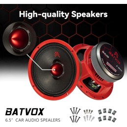 MX65E2 Loudspeaker 6.5 Inch Midrange 480 Watts 4 Ohms Red Bullet, Premium Quality Audio Door Speakers for Car or Truck Stereo