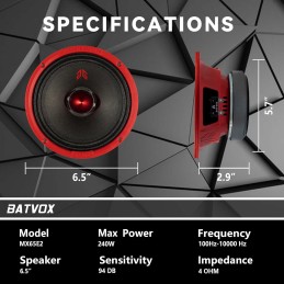 MX65E2 Loudspeaker 6.5 Inch Midrange 480 Watts 4 Ohms Red Bullet, Premium Quality Audio Door Speakers for Car or Truck Stereo