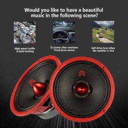 MX65E2 Loudspeaker 6.5 Inch Midrange 480 Watts 4 Ohms Red Bullet, Premium Quality Audio Door Speakers for Car or Truck Stereo